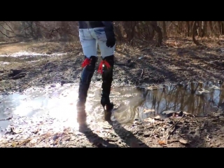 dirty shiny boots walking